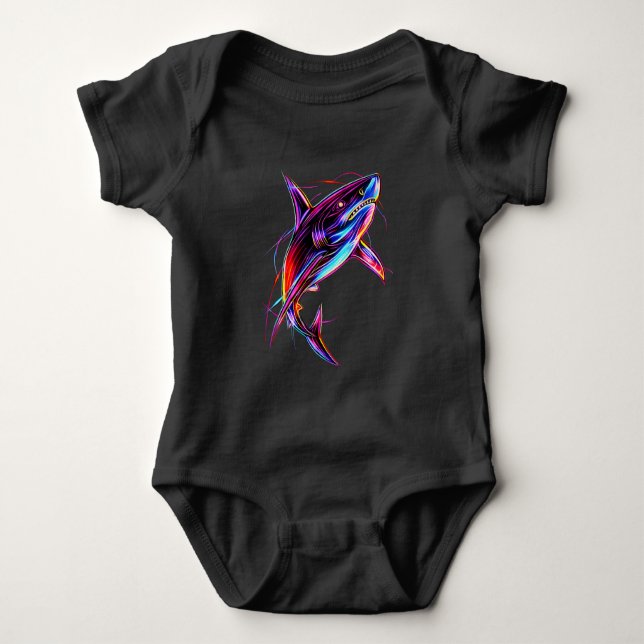 Vibrant Neon Shark Modern Digital Ocean Baby Strampler (Vorderseite)