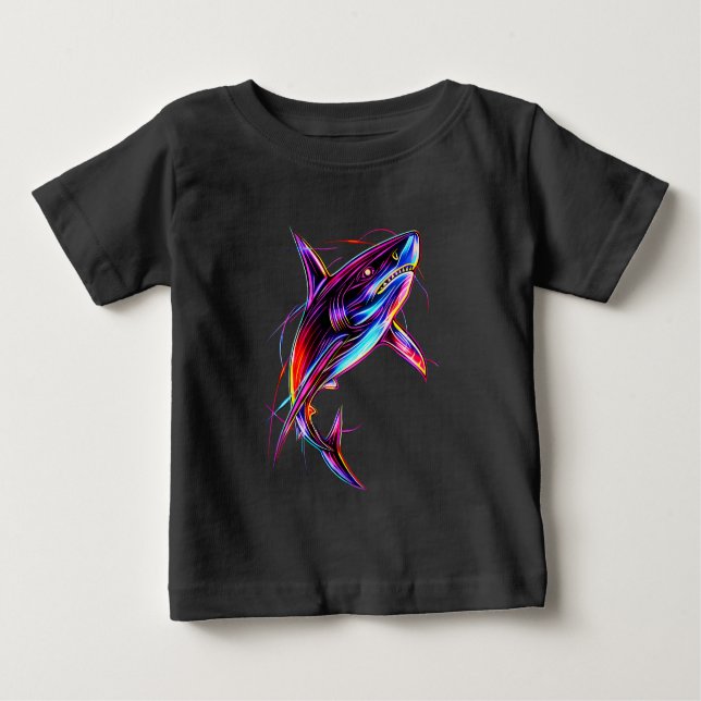 Vibrant Neon Shark Modern Digital Ocean Baby T-shirt (Vorderseite)