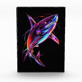 Vibrant Neon Shark Modern Digital Ocean Fotoblock