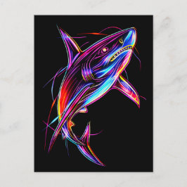 Vibrant Neon Shark Modern Digital Ocean Postkarte