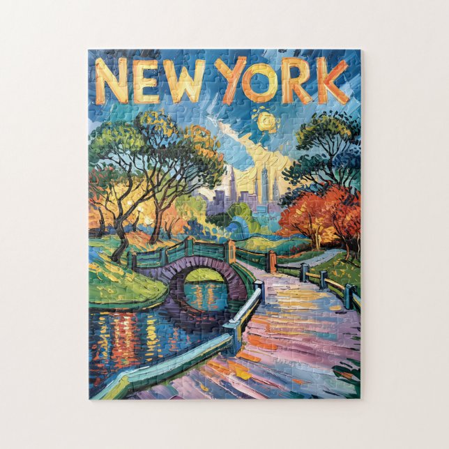 Vibrant New York Central Park USA Van Gogh Style Puzzle (Vertikal)