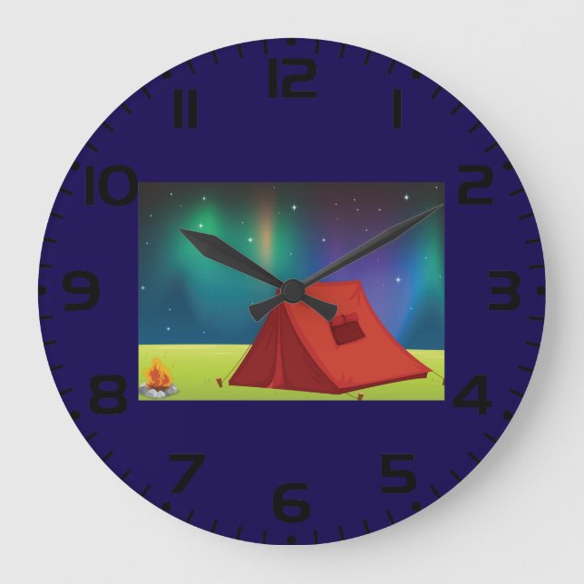 Vibrant Northern Lights Camping Tent Night Große Wanduhr (Vorderseite)