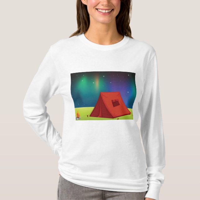 Vibrant Northern Lights Camping Tent Night T-Shirt (Vorderseite)
