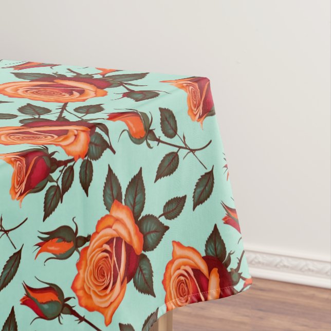 Vibrant Orange And Red Roses Tischdecke (Beispiel)