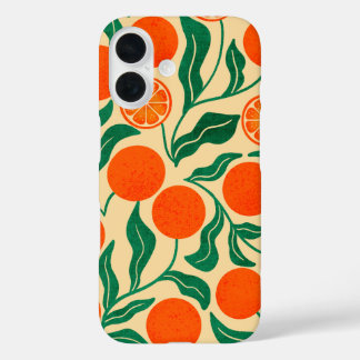 Vibrant Orange Citrus Botanical Pattern iPhone 16 Hülle