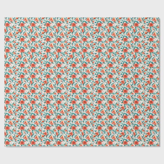 Vibrant Orange Floral Garden Pattern - Elegant Tea Geschenkpapier (Flach)