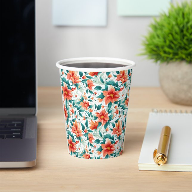 Vibrant Orange Floral Garden Pattern - Elegant Tea Pappbecher (InSitu)