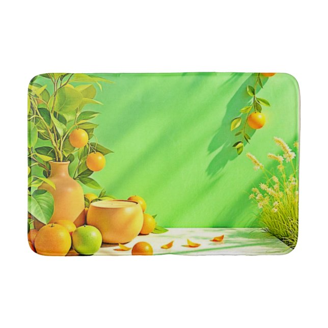 Vibrant Orange Green Still Life Design Badematte (Vorderseite)