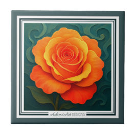 Vibrant Orange Rose Paper-Cut FloralCeramic Tile Fliese