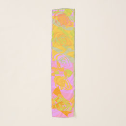 Vibrant Orange Yellow Pink Flowery Scarf Small Schal