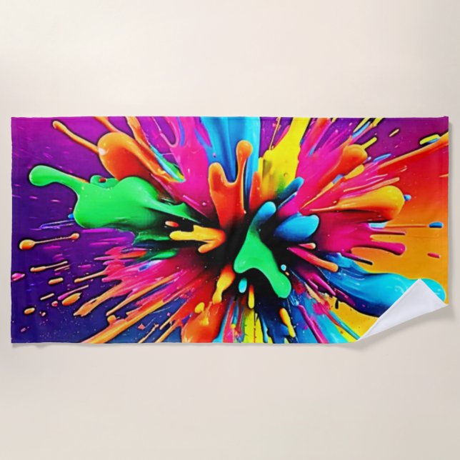 Vibrant Paint Burst Design Strandtuch (Vorderseite)