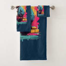 Vibrant Panda Charm | Einzigartige Illustrationsku Badhandtuch Set