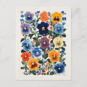 Vibrant Pansy Floral Illustration Postkarte