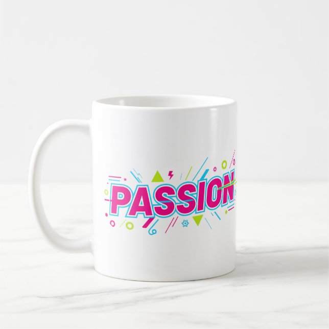 Vibrant Passion Typography - Retro 90s Pop Art Aes Kaffeetasse (Links)