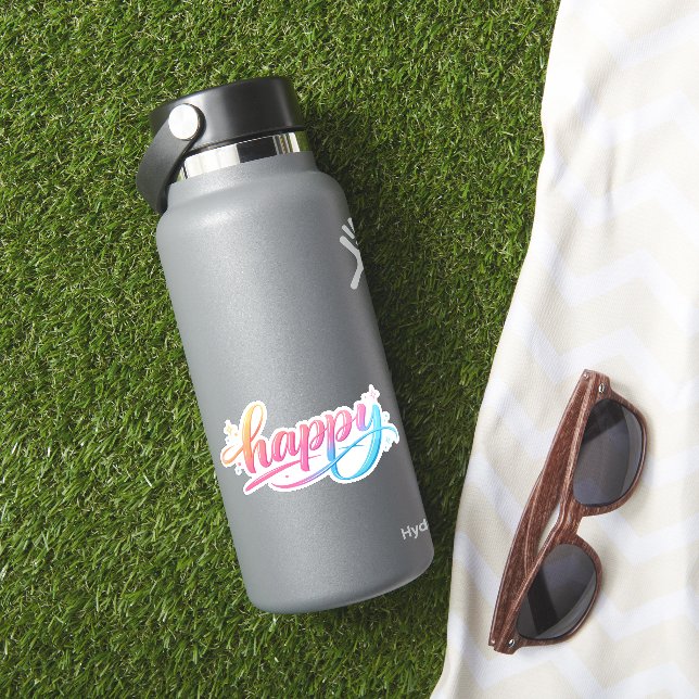 Vibrant Pastel Gradient HAPPY Typography - Modern  Aufkleber (HydroFlask Insitu)