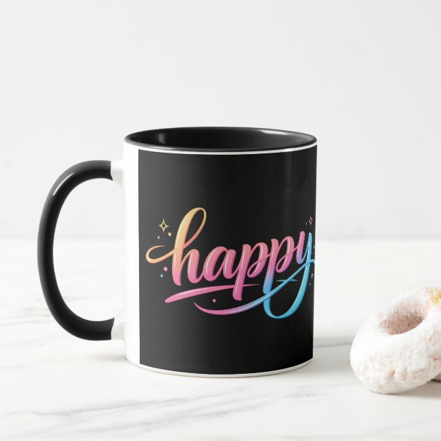 Vibrant Pastel Gradient HAPPY Typography - Modern  Tasse (Mit Donut)