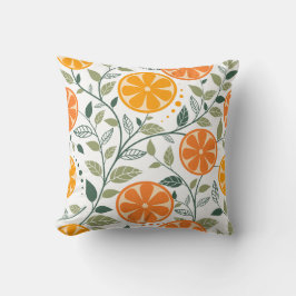 Vibrant pattern of orange slices and green leaves  kissen