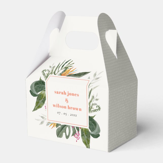 Vibrant Peach Blush Boho Tropical Floral Wedding Geschenkschachtel (Vorderseite)