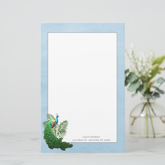Vibrant Peacock | Blue Stationery Briefpapier (Stehend Vorderseite)