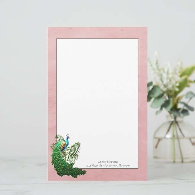 Vibrant Peacock | Pink Stationery Briefpapier (Stehend Vorderseite)