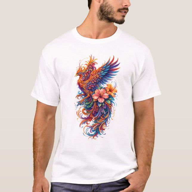 Vibrant Phoenix Floral Art – Colorful Mythical  T-Shirt (Vorderseite)