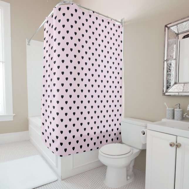 VIBRANT PINK BLACK HERZ PATTERN SHOWER CURTAN DUSCHVORHANG (Beispiel)