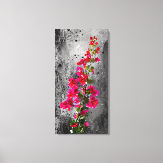 Vibrant Pink Bougainvillea Over Grayscale Textured Leinwanddruck