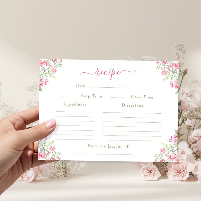 Vibrant Pink Floral Bridal Shower Recipe Card Begleitkarte (Von Creator hochgeladen)