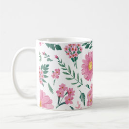 Vibrant Pink Floral Pattern with Lush Greenery Kaffeetasse