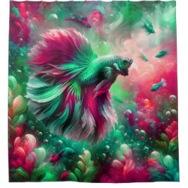 "Vibrant Pink & Green Betta Fish Art" Duschvorhang