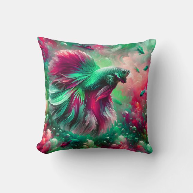 "Vibrant Pink & Green Betta Fish Art" Kissen (Vorderseite)
