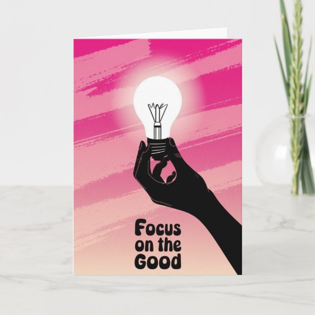 Vibrant Pink Lightbulb Idea Focus on the Good card Karte (Vorderseite)