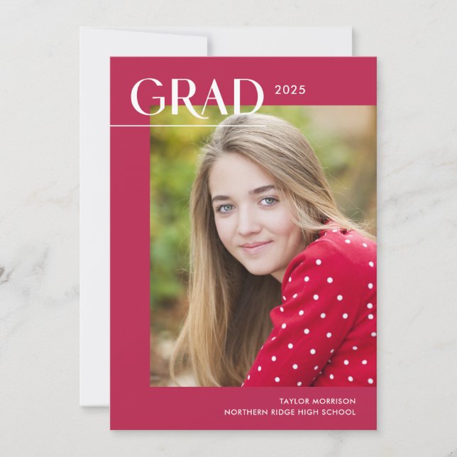 Vibrant Pink Moderne 1-Foto 2025 Graduation Party Einladung (Vorderseite)