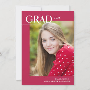 Vibrant Pink Moderne 1-Foto 2025 Graduation Party Einladung