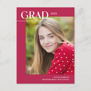 Vibrant Pink Moderne 1-Foto 2025 Graduation Party Postkarte