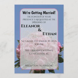 Vibrant Pink Rose Bouquet & Blue Sky Summer Einladung