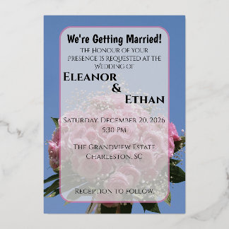 Vibrant Pink Rose Bouquet & Blue Sky Summer  Folieneinladung