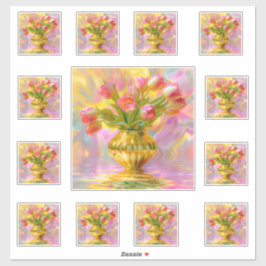 Vibrant Pink Tulips in Golden Vase Aufkleber