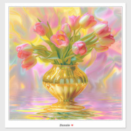 Vibrant Pink Tulips in Golden Vase Aufkleber