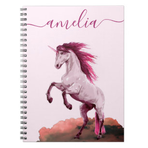 Vibrant Pink Unicorn Cloud Pretty Calligraphy Girl Notizblock