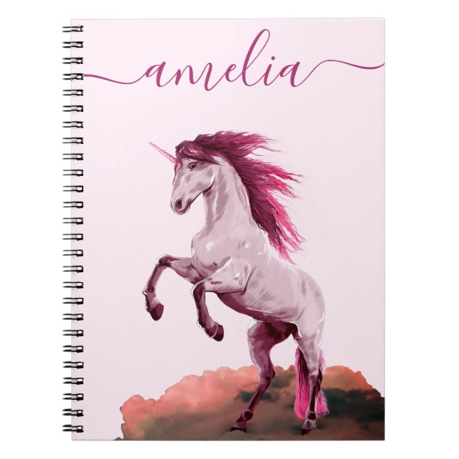 Vibrant Pink Unicorn Cloud Pretty Calligraphy Girl Notizblock (Vorderseite)