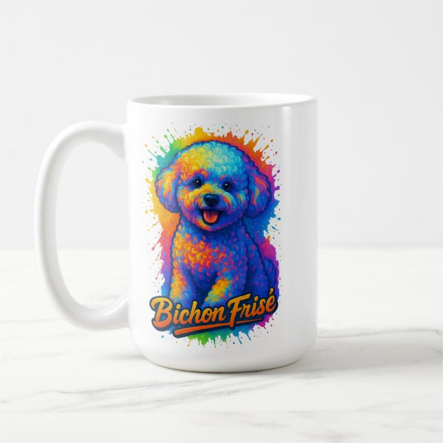 Vibrant Pop Art Bichon Frisé Kaffeetasse (Links)