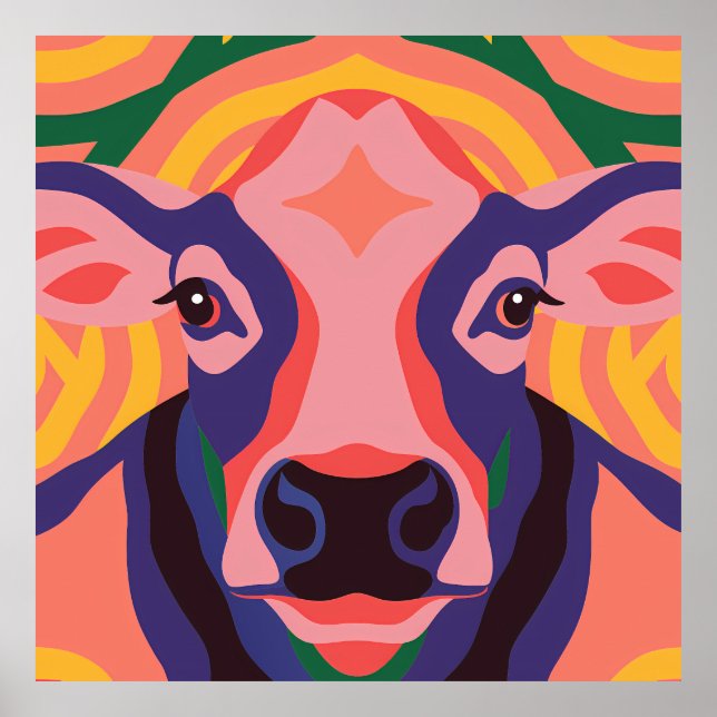 Vibrant Pop Art Cow Face Portrait Poster (Vorne)