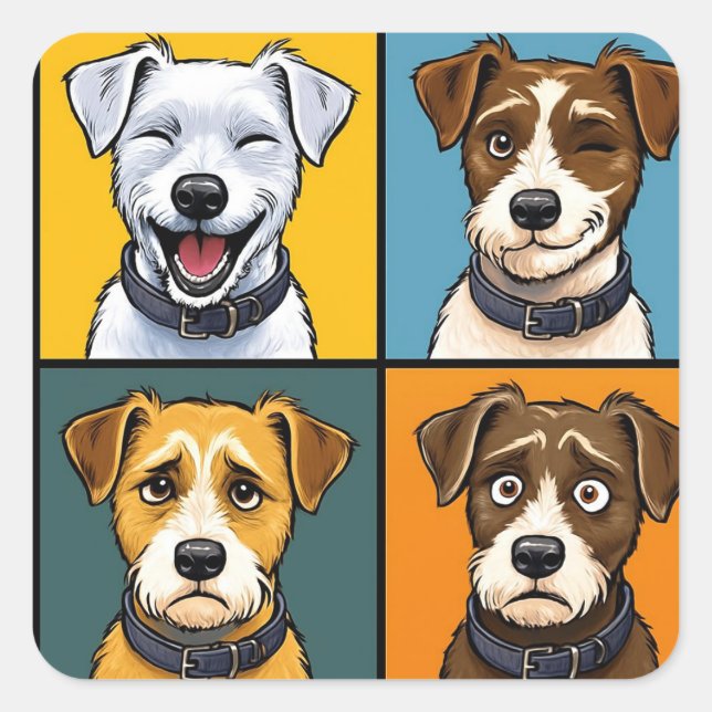 Vibrant Pop Art Fox Terrier Seamless Pattern  Quadratischer Aufkleber (Vorderseite)