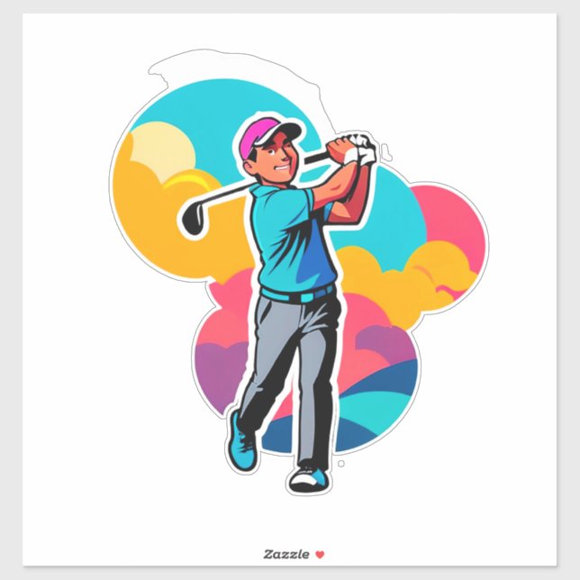 Vibrant Pop-Art Golfer Swinging a Driver on Green Aufkleber (Blatt)
