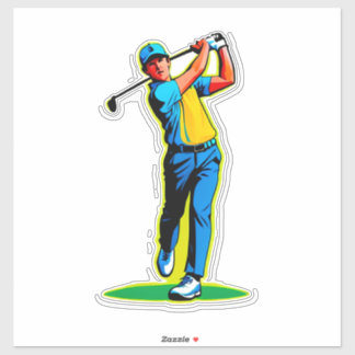 Vibrant Pop-Art Golfer Swinging a Driver on Green Aufkleber