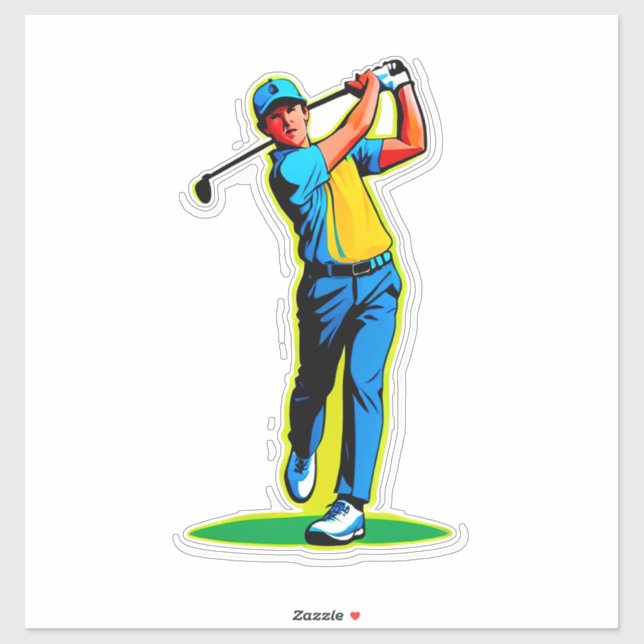 Vibrant Pop-Art Golfer Swinging a Driver on Green Aufkleber (Blatt)