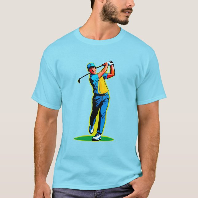 Vibrant Pop-Art Golfer Swinging a Driver on Green T-Shirt (Vorderseite)