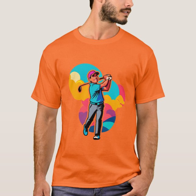 Vibrant Pop-Art Golfer Swinging a Driver on Green T-Shirt (Vorderseite)