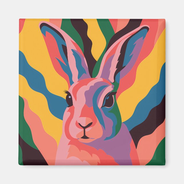 Vibrant Pop Art Rabbit Portrait Illustration Magnet (Vorne)